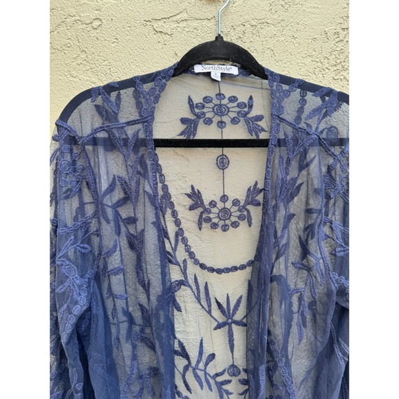 Floral Embroidered Sheer Lace Cardigan Kimono Duster Top - Picture 5 of 8